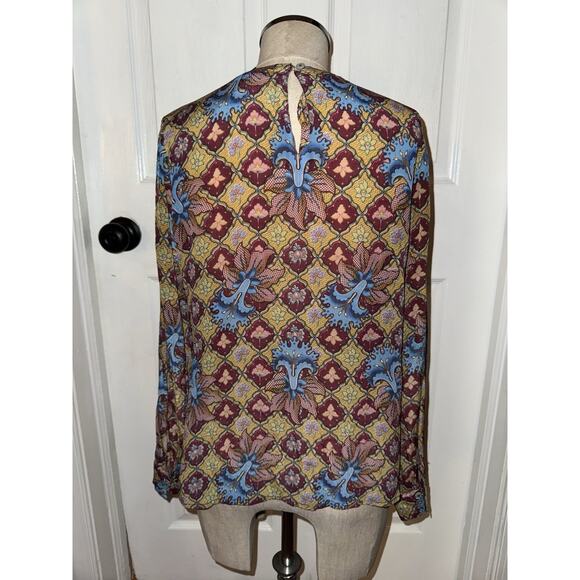Anthropologie Selene Floral Geometric Long-Sleeve Blouse by TANVI KEDIA Sz 8 - Picture 3 of 6